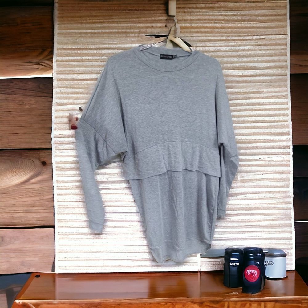 PrettyLittleThing Grey Long Sleeve Jersey Layer T Shirt Dress Size 2 Oversized - Picture 4 of 11